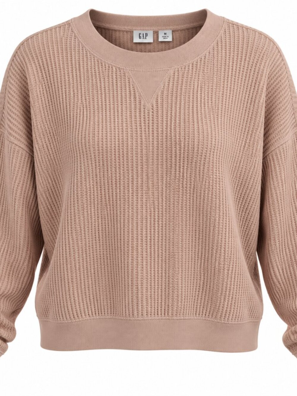 Gap Waffle Knit Thermal Tee M Dusty Rose Pink Crew Neck Long Sleeve
